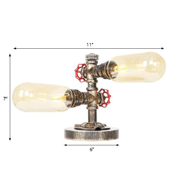 Industrial Oval Shade Desk Light 2-Bulb Clear/Amber Glass Table Lamp in Aged Bronze for Living Room Clearhalo 'Lamps' 'Table Lamps' Lighting' 381198