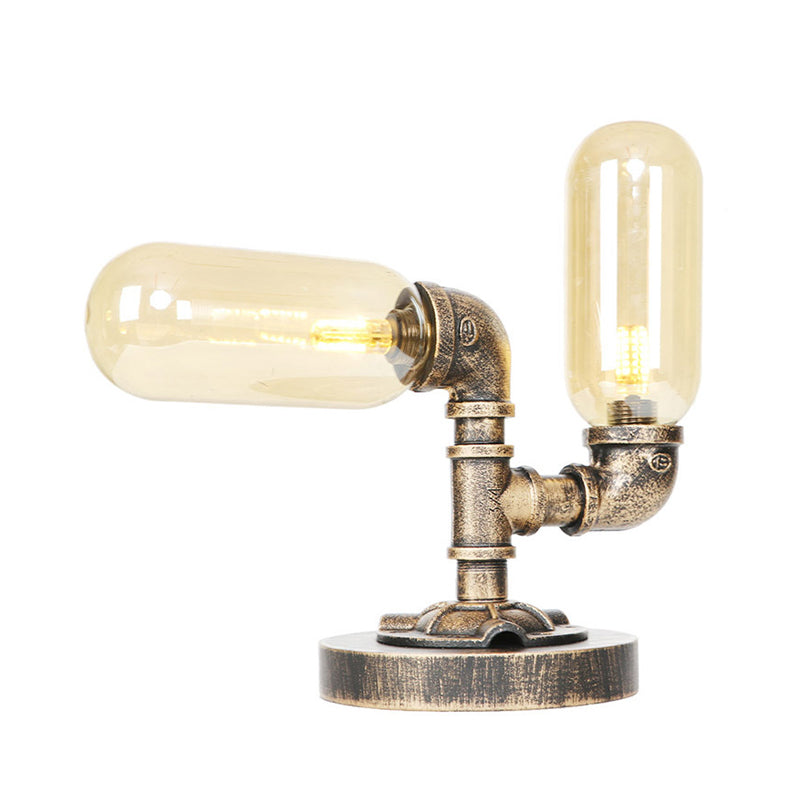 1/2/4-Light Capsule/Globe Desk Lamp Industrial Clear/Amber Glass Table Light for Living Room in Antique Brass Clearhalo 'Lamps' 'Table Lamps' Lighting' 381217