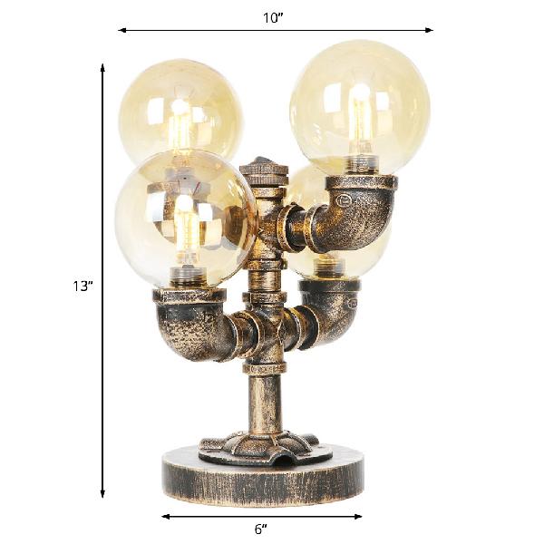 1/2/4-Light Capsule/Globe Desk Lamp Industrial Clear/Amber Glass Table Light for Living Room in Antique Brass Clearhalo 'Lamps' 'Table Lamps' Lighting' 381222