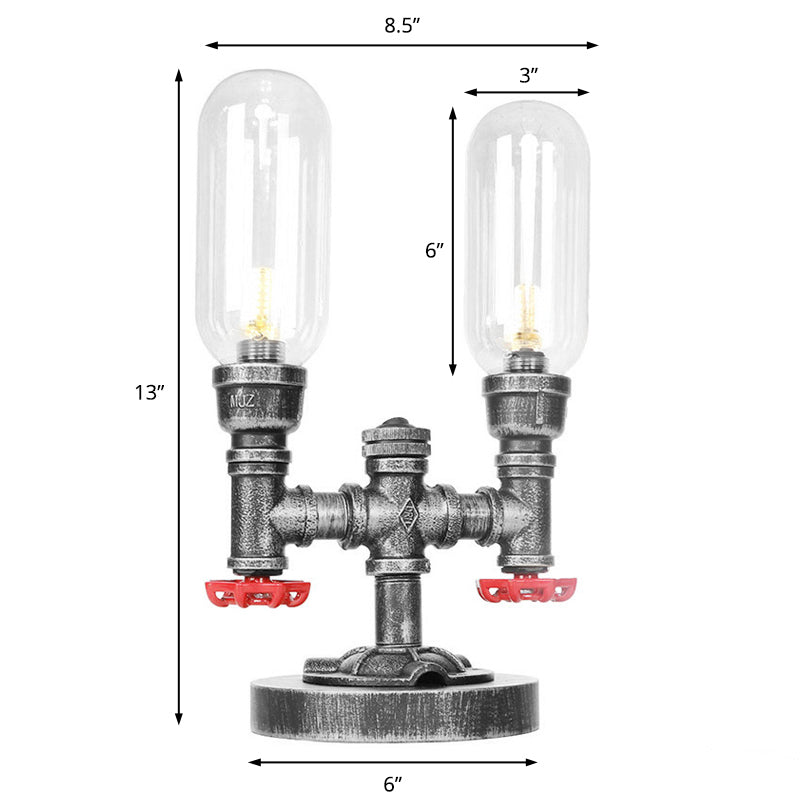 Clear/Amber Glass Antique Silver Table Light Capsule Shade 2-Light Industrial Desk Lamp for Living Room Clearhalo 'Lamps' 'Table Lamps' Lighting' 381226