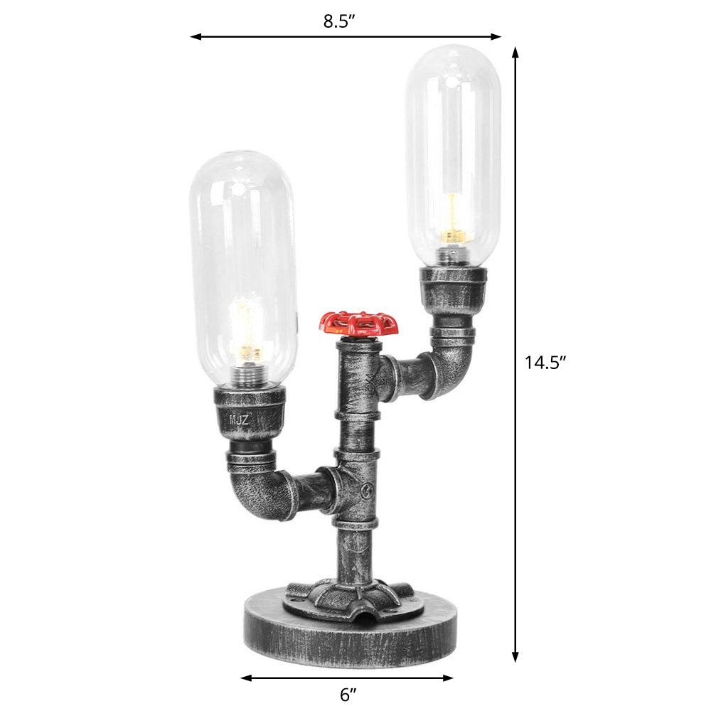 Clear/Amber Glass Antique Silver Table Light Capsule Shade 2-Light Industrial Desk Lamp for Living Room Clearhalo 'Lamps' 'Table Lamps' Lighting' 381230