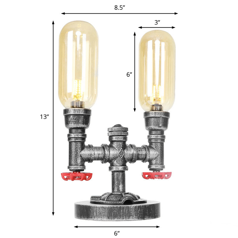 Clear/Amber Glass Antique Silver Table Light Capsule Shade 2-Light Industrial Desk Lamp for Living Room Clearhalo 'Lamps' 'Table Lamps' Lighting' 381238