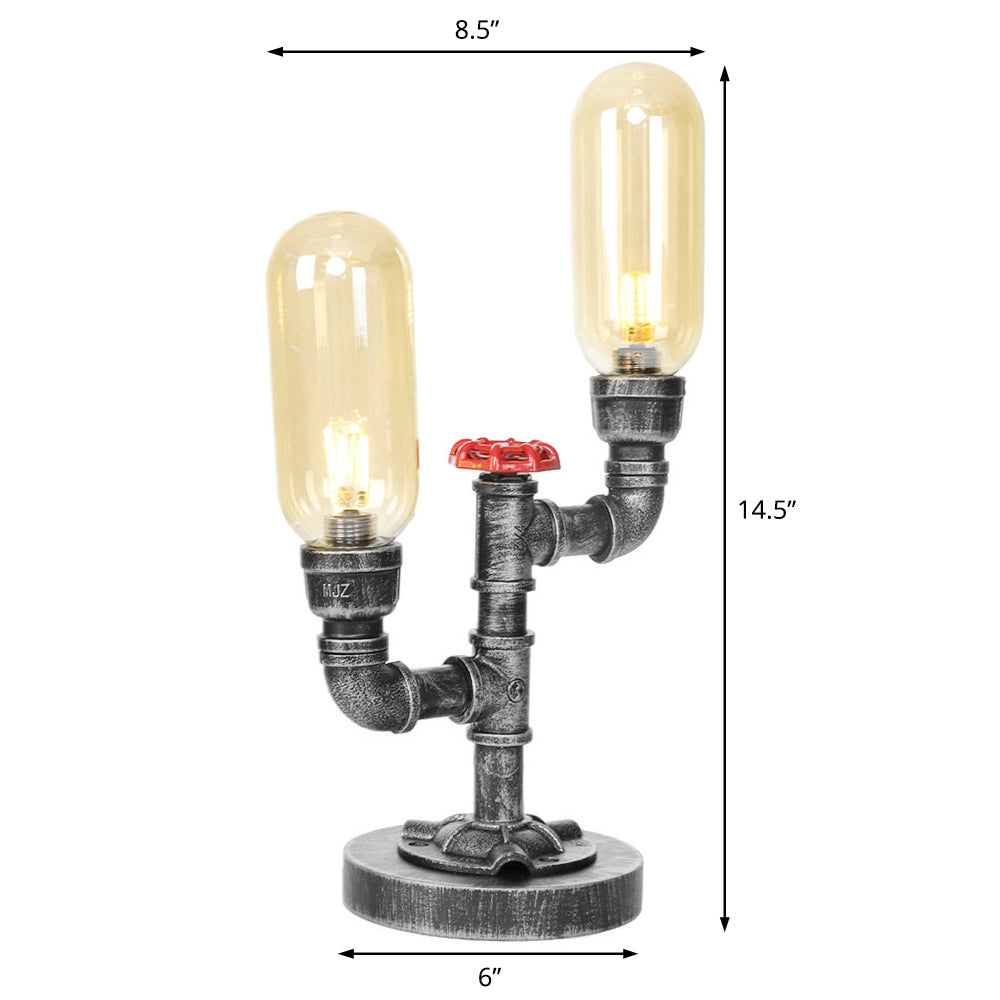 Clear/Amber Glass Antique Silver Table Light Capsule Shade 2-Light Industrial Desk Lamp for Living Room Clearhalo 'Lamps' 'Table Lamps' Lighting' 381242