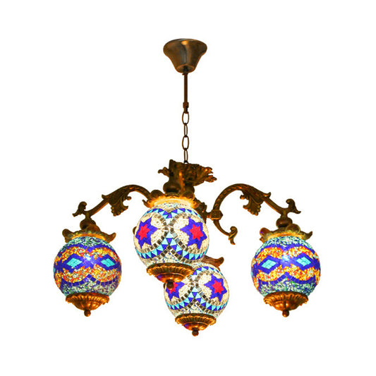 4/9/13 Bulbs Chandelier Lighting Traditional Radial Stained Glass Ceiling Hang Fixture in Brass with Round Canopy Clearhalo 'Ceiling Lights' 'Chandeliers' Lighting' options 381281