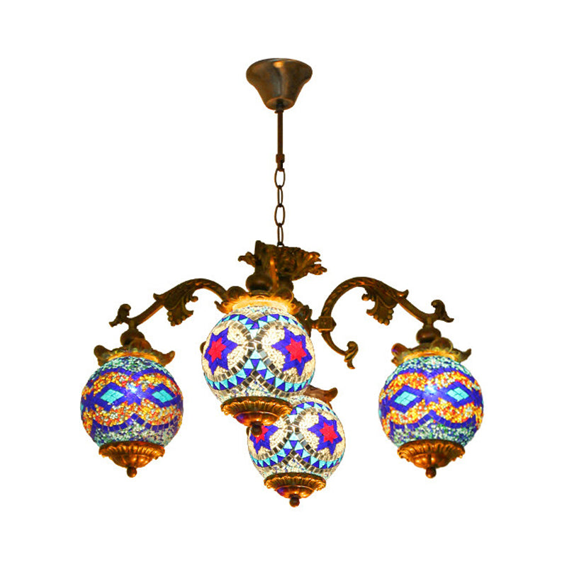 4/9/13 Bulbs Chandelier Lighting Traditional Radial Stained Glass Ceiling Hang Fixture in Brass with Round Canopy 4 Brass Clearhalo 'Ceiling Lights' 'Chandeliers' Lighting' options 381281_6e1b6d55-ce00-4eb2-bf31-c5f77f6384e1