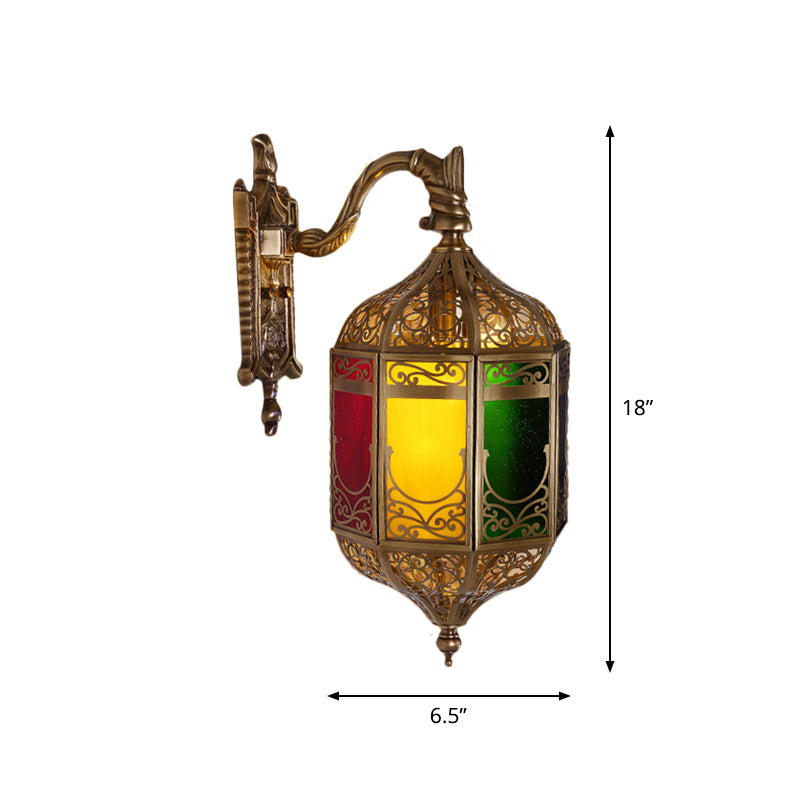 1 Head Lantern Wall Lamp Decorative Brass Metal Sconce Light Fixture with Curved Arm Clearhalo 'Wall Lamps & Sconces' 'Wall Lights' Lighting' 381295