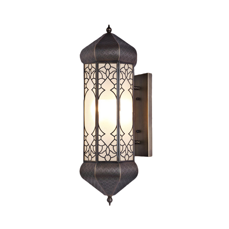 Hexagon Sconce Tradition 1 Head Metal Wall Mount Light Fixture in Bronze with Rectangle Backplate, 6"/8" Wide Clearhalo 'Wall Lamps & Sconces' 'Wall Lights' Lighting' 381298