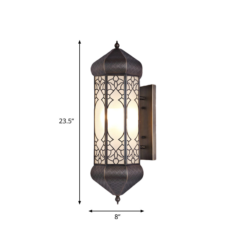 Hexagon Sconce Tradition 1 Head Metal Wall Mount Light Fixture in Bronze with Rectangle Backplate, 6"/8" Wide Clearhalo 'Wall Lamps & Sconces' 'Wall Lights' Lighting' 381300