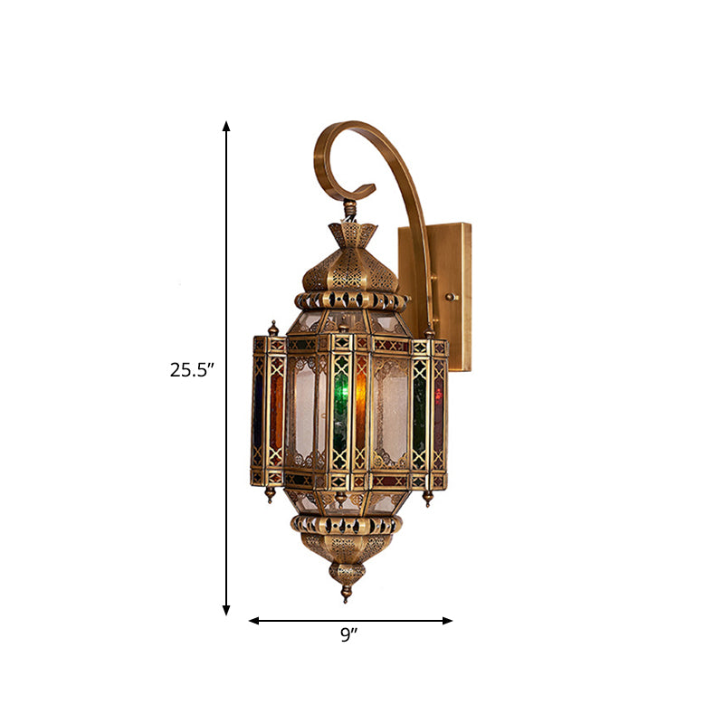 Brass 1 Bulb Wall Lamp Arab Metal Lantern Sconce Light Fixture with Rectangular Backplate Clearhalo 'Wall Lamps & Sconces' 'Wall Lights' Lighting' 381321