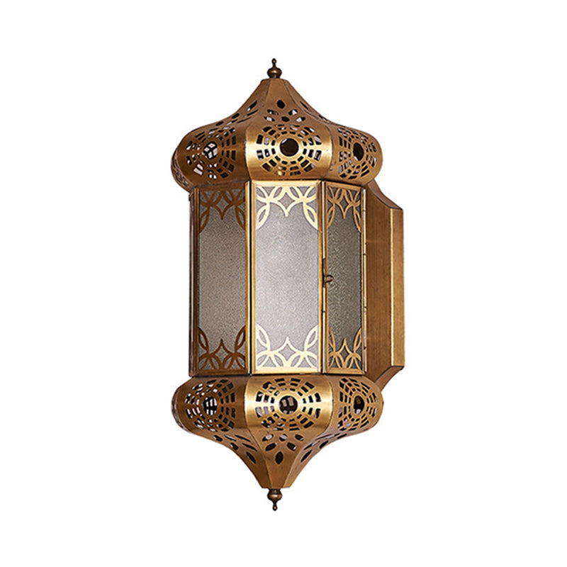 Brass Lantern Sconce Light Art Deco Metal 1 Bulb Living Room Wall Mounted Lighting Clearhalo 'Wall Lamps & Sconces' 'Wall Lights' Lighting' 381330