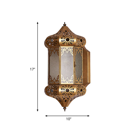 Brass Lantern Sconce Light Art Deco Metal 1 Bulb Living Room Wall Mounted Lighting Clearhalo 'Wall Lamps & Sconces' 'Wall Lights' Lighting' 381331