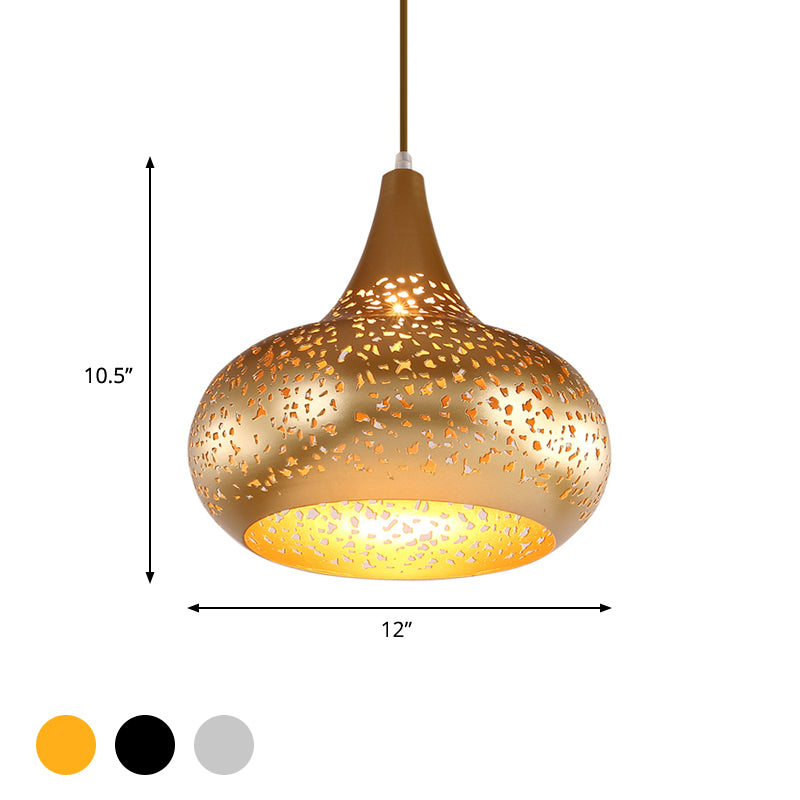 Droplet Hanging Light Traditionary Metal 1 Bulb Pendant Lighting Fixture in Silver/Bronze/Gold for Bedroom Clearhalo 'Ceiling Lights' 'Pendant Lights' 'Pendants' Lighting' 381336