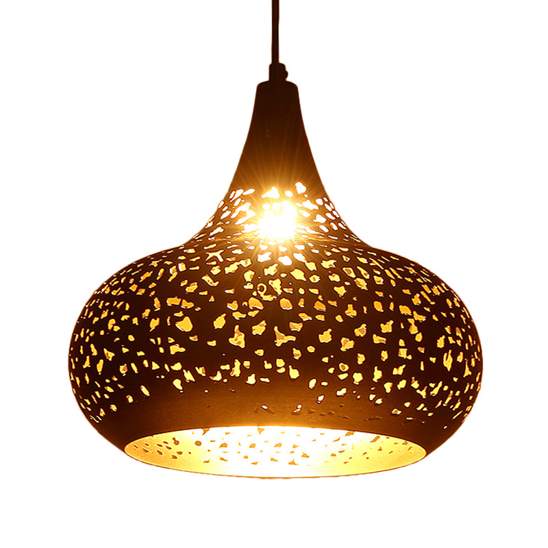 Droplet Hanging Light Traditionary Metal 1 Bulb Pendant Lighting Fixture in Silver/Bronze/Gold for Bedroom Clearhalo 'Ceiling Lights' 'Pendant Lights' 'Pendants' Lighting' 381338