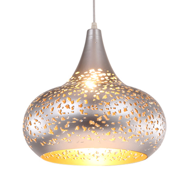 Droplet Hanging Light Traditionary Metal 1 Bulb Pendant Lighting Fixture in Silver/Bronze/Gold for Bedroom Clearhalo 'Ceiling Lights' 'Pendant Lights' 'Pendants' Lighting' 381341