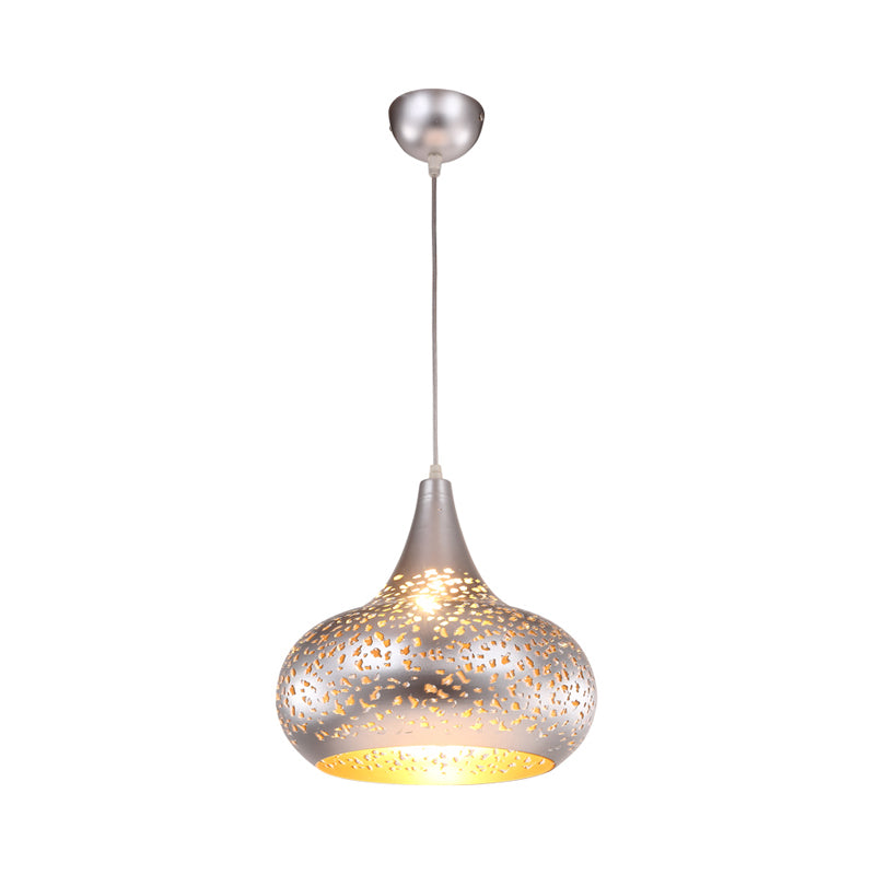 Droplet Hanging Light Traditionary Metal 1 Bulb Pendant Lighting Fixture in Silver/Bronze/Gold for Bedroom Clearhalo 'Ceiling Lights' 'Pendant Lights' 'Pendants' Lighting' 381342