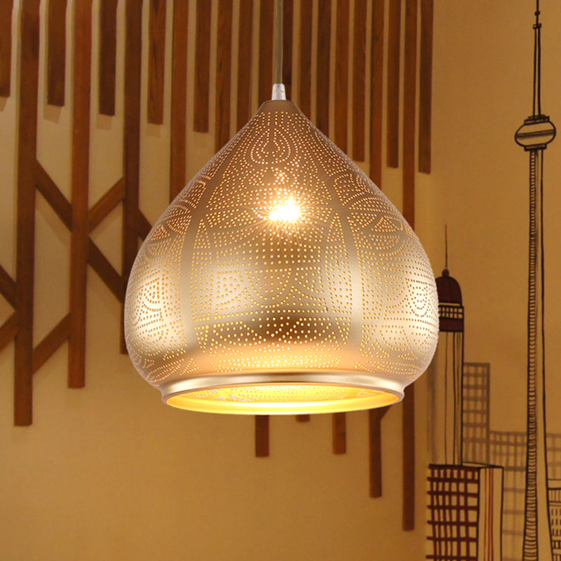 1 Head Teardrop Pendant Lighting Traditional Metal Ceiling Suspension Lamp in Silver/Bronze/Gold Clearhalo 'Ceiling Lights' 'Pendant Lights' 'Pendants' Lighting' 381343