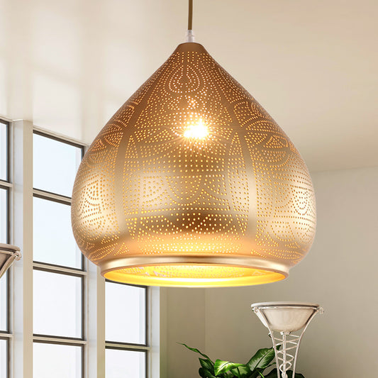1 Head Teardrop Pendant Lighting Traditional Metal Ceiling Suspension Lamp in Silver/Bronze/Gold Clearhalo 'Ceiling Lights' 'Pendant Lights' 'Pendants' Lighting' 381344
