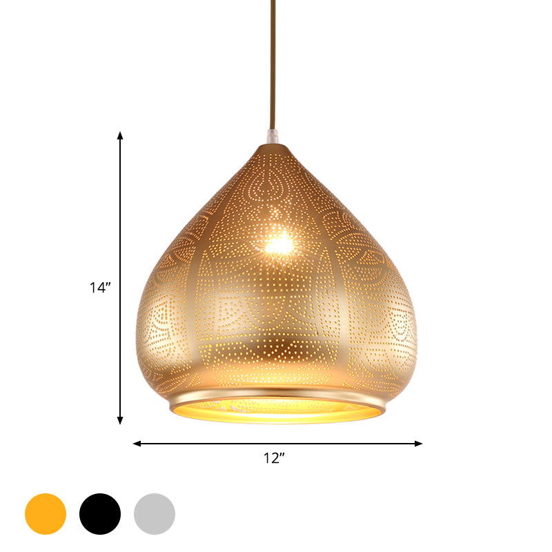 1 Head Teardrop Pendant Lighting Traditional Metal Ceiling Suspension Lamp in Silver/Bronze/Gold Clearhalo 'Ceiling Lights' 'Pendant Lights' 'Pendants' Lighting' 381347
