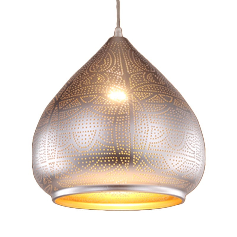 1 Head Teardrop Pendant Lighting Traditional Metal Ceiling Suspension Lamp in Silver/Bronze/Gold Clearhalo 'Ceiling Lights' 'Pendant Lights' 'Pendants' Lighting' 381352
