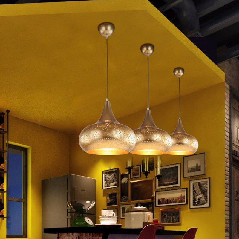 Gourd Restaurant Down Lighting Art Deco Metal 1 Bulb Silver/Bronze/Brass Hanging Pendant Light Brass Clearhalo 'Ceiling Lights' 'Pendant Lights' 'Pendants' Lighting' 381359_d73b7854-2f4d-4132-984f-3d3ade9dae3c