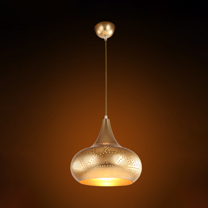 Gourd Restaurant Down Lighting Art Deco Metal 1 Bulb Silver/Bronze/Brass Hanging Pendant Light Clearhalo 'Ceiling Lights' 'Pendant Lights' 'Pendants' Lighting' 381361