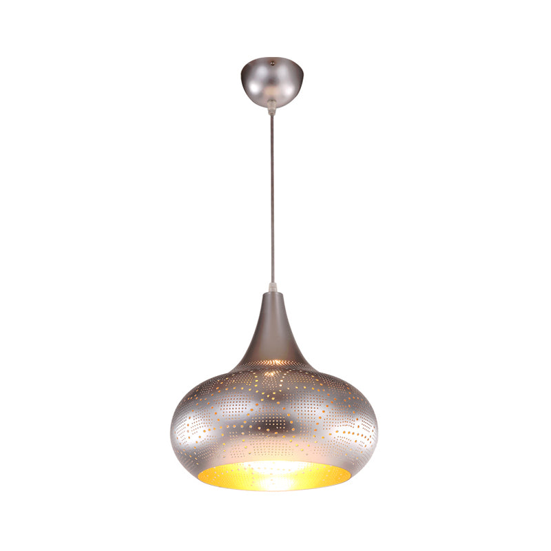 Gourd Restaurant Down Lighting Art Deco Metal 1 Bulb Silver/Bronze/Brass Hanging Pendant Light Clearhalo 'Ceiling Lights' 'Pendant Lights' 'Pendants' Lighting' 381364