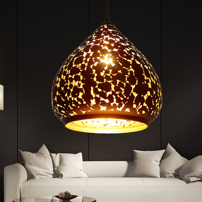 Arab Carved Pendant Light Metal 1 Bulb Suspended Lighting Fixture in Silver/Bronze/Brass for Bedroom Bronze Clearhalo 'Ceiling Lights' 'Pendant Lights' 'Pendants' Lighting' 381365_42a85260-574c-44c9-a8dd-32fc7738999d