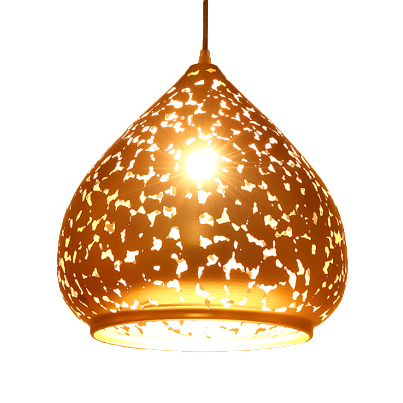 Arab Carved Pendant Light Metal 1 Bulb Suspended Lighting Fixture in Silver/Bronze/Brass for Bedroom Clearhalo 'Ceiling Lights' 'Pendant Lights' 'Pendants' Lighting' 381371