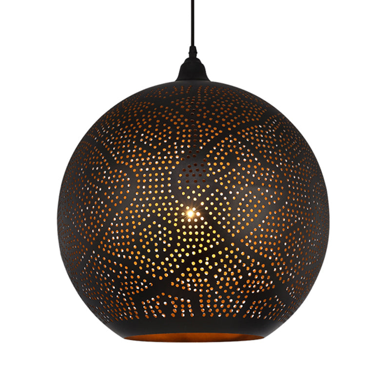 Decorative Spherical Pendant Lighting Metal 1 Bulb Ceiling Suspension Lamp in Black Clearhalo 'Ceiling Lights' 'Pendant Lights' 'Pendants' Lighting' 381395