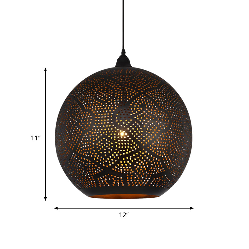 Decorative Spherical Pendant Lighting Metal 1 Bulb Ceiling Suspension Lamp in Black Clearhalo 'Ceiling Lights' 'Pendant Lights' 'Pendants' Lighting' 381396