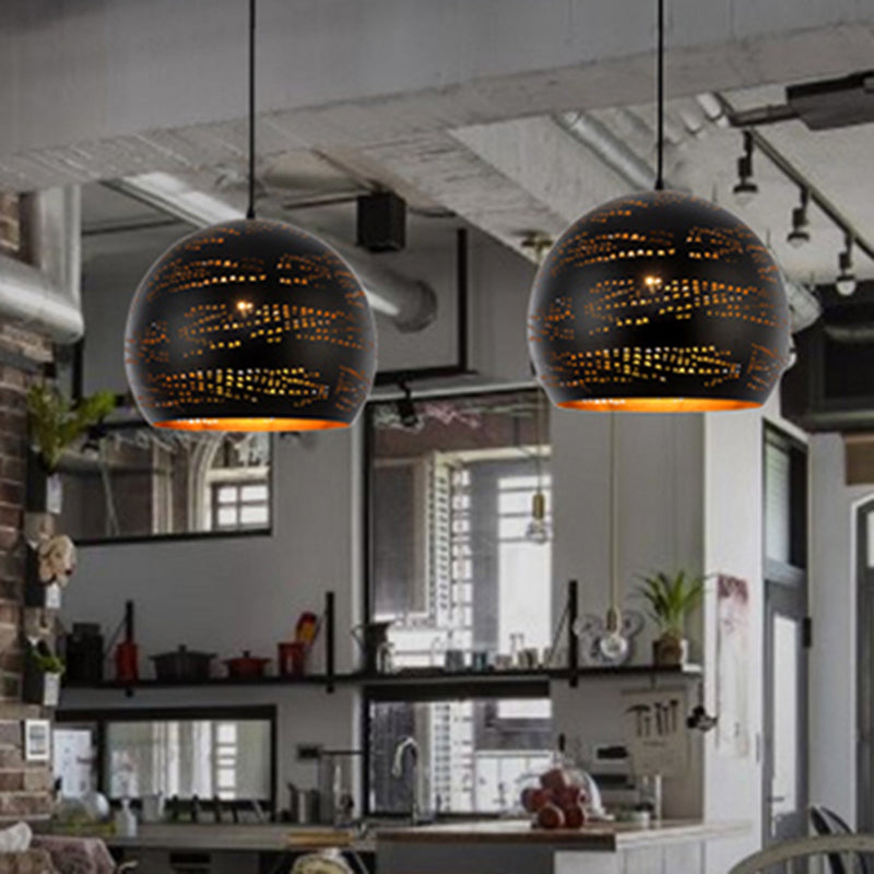 1 Head Metal Hanging Lamp Art Deco Black Globe Dining Room Ceiling Pendant Light Black Clearhalo 'Ceiling Lights' 'Pendant Lights' 'Pendants' Lighting' 381397_5a1c344a-1370-455d-a680-48829a7330f4