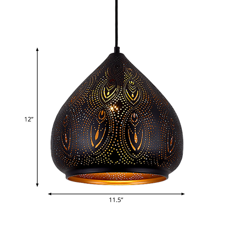 Pear Dining Room Pendant Lamp Tradition Metal 1 Bulb Black Suspended Lighting Fixture Clearhalo 'Ceiling Lights' 'Pendant Lights' 'Pendants' Lighting' 381406