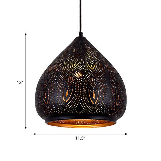 Pear Dining Room Pendant Lamp Tradition Metal 1 Bulb Black Suspended Lighting Fixture Clearhalo 'Ceiling Lights' 'Pendant Lights' 'Pendants' Lighting' 381406