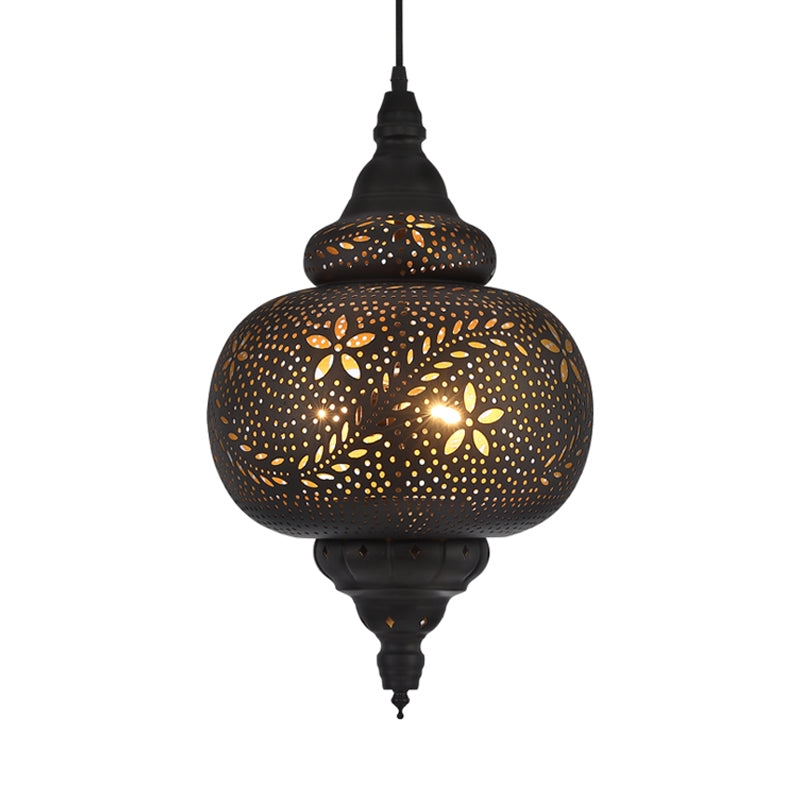 Gourd Hanging Light Traditionary 1 Head Metal Pendant Lighting Fixture in Black, 10"/12" Wide Clearhalo 'Ceiling Lights' 'Pendant Lights' 'Pendants' Lighting' 381410