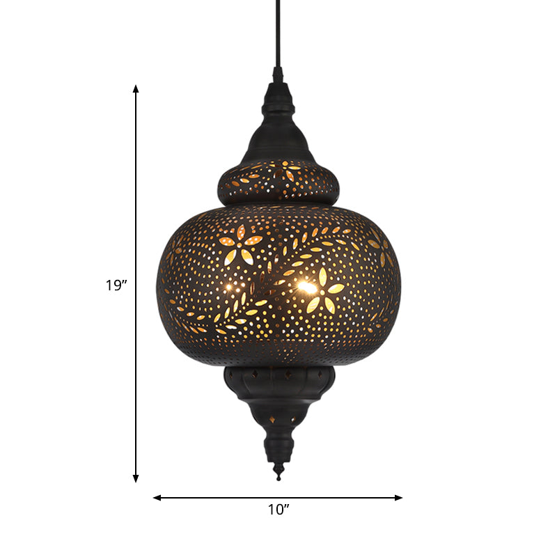 Gourd Hanging Light Traditionary 1 Head Metal Pendant Lighting Fixture in Black, 10"/12" Wide Clearhalo 'Ceiling Lights' 'Pendant Lights' 'Pendants' Lighting' 381411