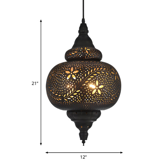 Gourd Hanging Light Traditionary 1 Head Metal Pendant Lighting Fixture in Black, 10"/12" Wide Clearhalo 'Ceiling Lights' 'Pendant Lights' 'Pendants' Lighting' 381412