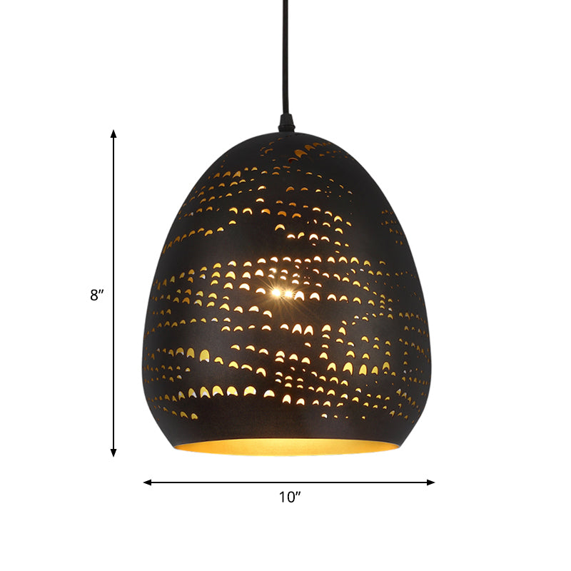 Urn Ceiling Light Traditional 8"/10" Wide 1 Head Metal Suspended Lighting Fixture in Black Clearhalo 'Ceiling Lights' 'Pendant Lights' 'Pendants' Lighting' 381429