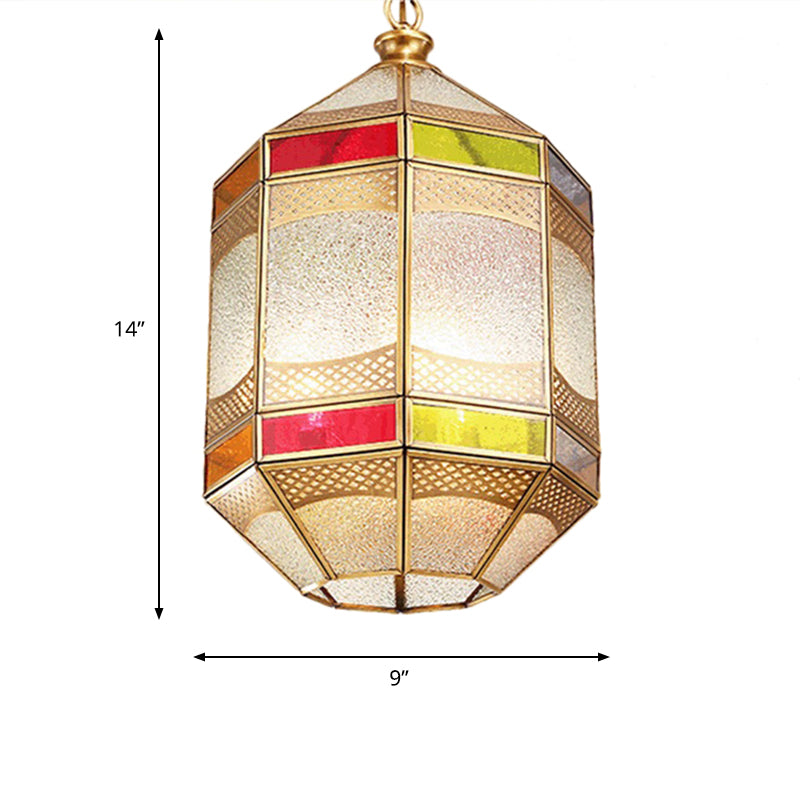 Arab Octangle Hanging Lamp Metal 1 Bulb Ceiling Pendant Light in Brass with Adjustable Chain Clearhalo 'Ceiling Lights' 'Pendant Lights' 'Pendants' Lighting' 381460