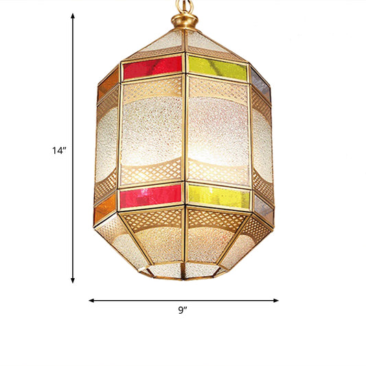 Arab Octangle Hanging Lamp Metal 1 Bulb Ceiling Pendant Light in Brass with Adjustable Chain Clearhalo 'Ceiling Lights' 'Pendant Lights' 'Pendants' Lighting' 381460