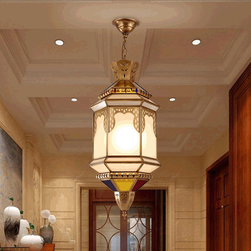 Brass Lantern Hanging Lamp Tradition Metal 1 Bulb Dining Room Ceiling Pendant Light Clearhalo 'Ceiling Lights' 'Pendant Lights' 'Pendants' Lighting' 381471