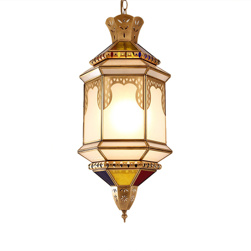 Brass Lantern Hanging Lamp Tradition Metal 1 Bulb Dining Room Ceiling Pendant Light Clearhalo 'Ceiling Lights' 'Pendant Lights' 'Pendants' Lighting' 381473