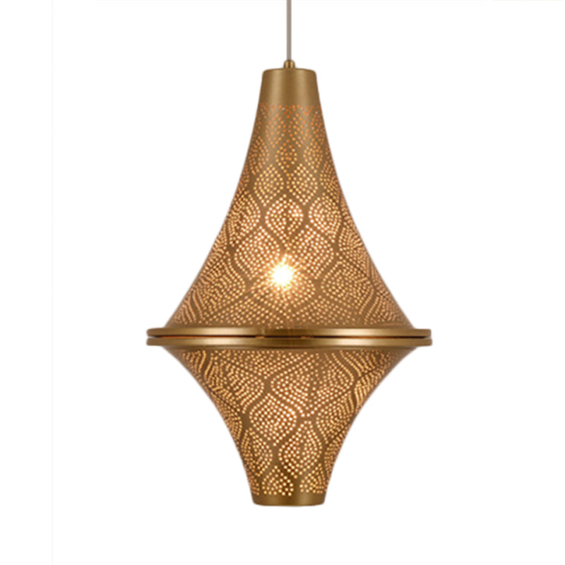 Flying Saucer Ceiling Light Arab 14"/21.5" H 1 Bulb Metal Pendant Lighting Fixture in Brass Clearhalo 'Ceiling Lights' 'Pendant Lights' 'Pendants' Lighting' 381489