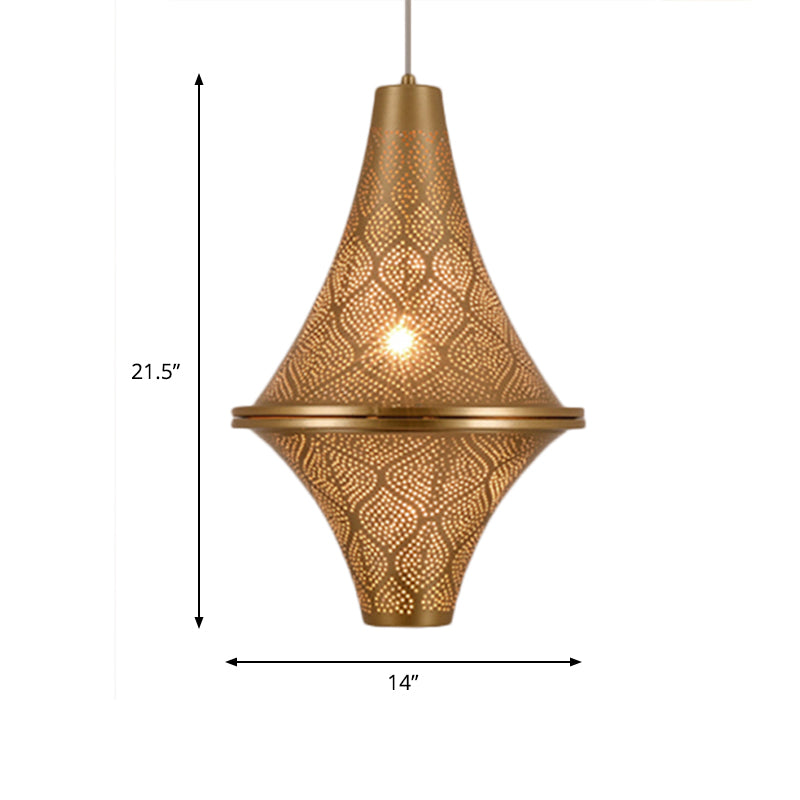 Flying Saucer Ceiling Light Arab 14"/21.5" H 1 Bulb Metal Pendant Lighting Fixture in Brass Clearhalo 'Ceiling Lights' 'Pendant Lights' 'Pendants' Lighting' 381490