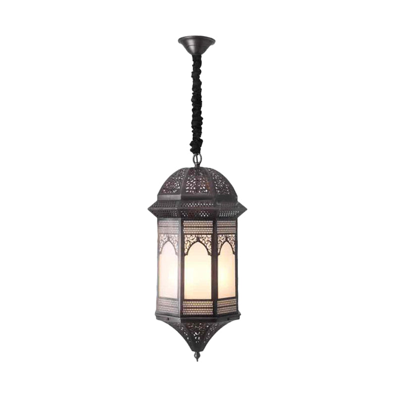 Bronze Lantern Ceiling Light Vintage Metal 1 Bulb Restaurant Pendant Lighting Fixture Clearhalo 'Ceiling Lights' 'Pendant Lights' 'Pendants' Lighting' 381504