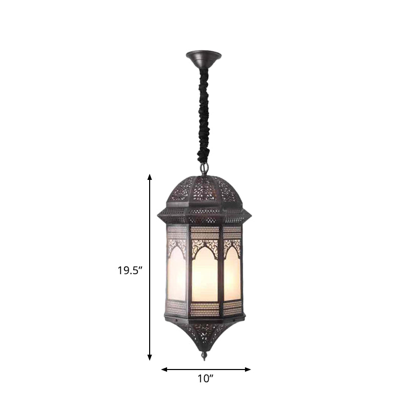 Bronze Lantern Ceiling Light Vintage Metal 1 Bulb Restaurant Pendant Lighting Fixture Clearhalo 'Ceiling Lights' 'Pendant Lights' 'Pendants' Lighting' 381505