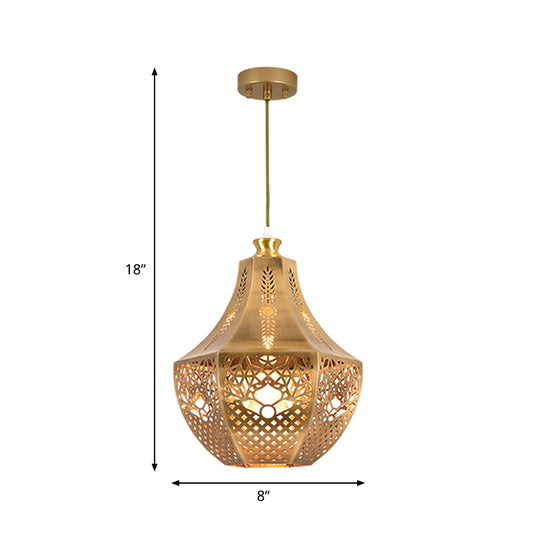 1 Bulb Metal Down Lighting Vintage Brass Jar Living Room Ceiling Pendant Light Clearhalo 'Ceiling Lights' 'Pendant Lights' 'Pendants' Lighting' 381520