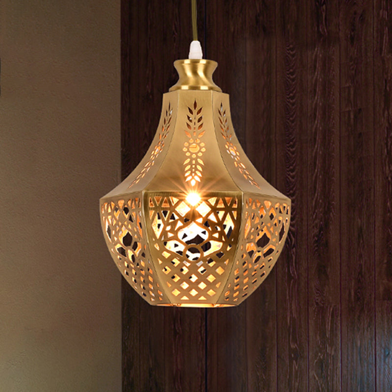 Laser Cut Ceiling Light Decorative Metal 1 Bulb Suspended Lighting Fixture in Brass Clearhalo 'Ceiling Lights' 'Pendant Lights' 'Pendants' Lighting' 381522