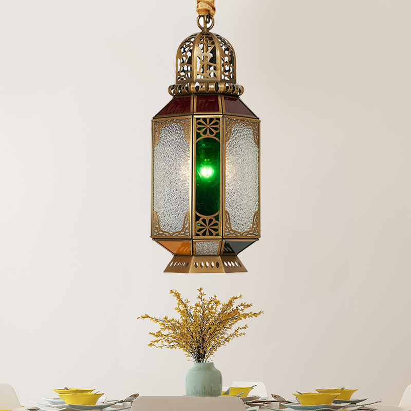 1 Head Lantern Pendant Lamp Tradition Brass Metal Hanging Ceiling Light for Dining Room Brass Clearhalo 'Ceiling Lights' 'Pendant Lights' 'Pendants' Lighting' 381531_336a718c-2b7f-4e3e-9e19-159b4ca5e003