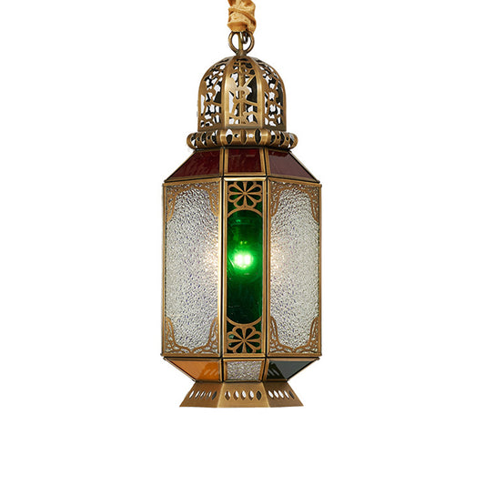 1 Head Lantern Pendant Lamp Tradition Brass Metal Hanging Ceiling Light for Dining Room Clearhalo 'Ceiling Lights' 'Pendant Lights' 'Pendants' Lighting' 381533