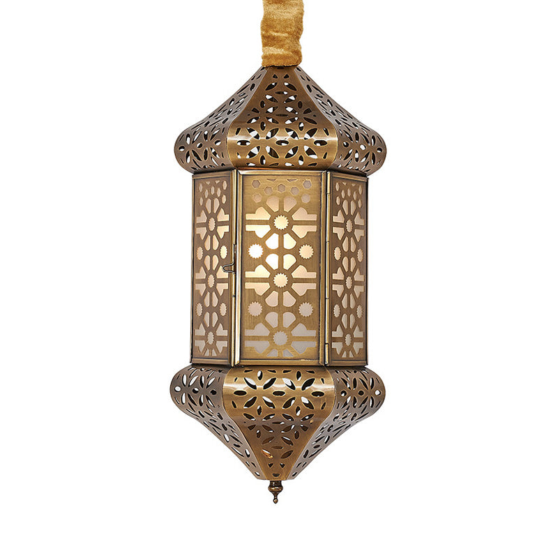 Art Deco Hexagonal Pendant Light Metal 1 Head Suspended Lighting Fixture in Brass Clearhalo 'Ceiling Lights' 'Pendant Lights' 'Pendants' Lighting' 381539